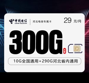<font color=#FF0000>【已下架】</font>河北電信專屬卡29元300G流量（10G通用+290G河北省內(nèi)）-赫茲號(hào)卡網(wǎng)