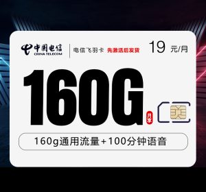 電信飛羽卡19元160G通用流量+100分鐘通話-赫茲號卡網